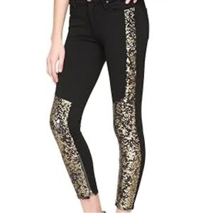 True Religion Black Gold Halle Crop Paneled Skinny Pants Size 30 NWT stretch